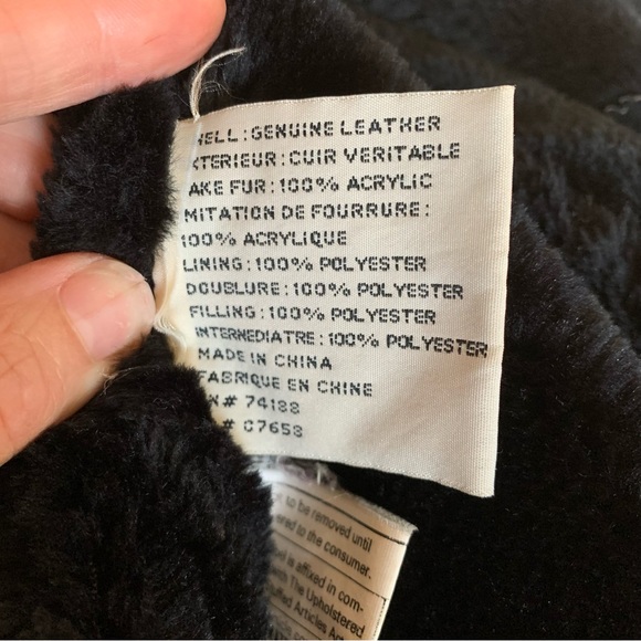 Vintage Black Leather Faux Shearling Cropped Jacket Size Large - Picture 6 of 7